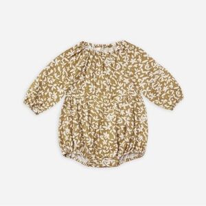 Rylee + Cru Tan and White Floral Kids bubble romper. 6 to 12 months